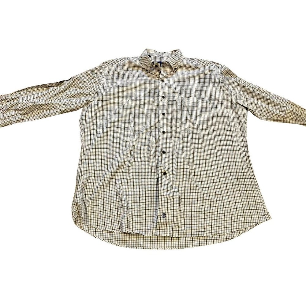 David Donahue Standard Superfine Twill Blue Brown Plaid Dress Shirt Men's Sz XL - Picture 3 of 7